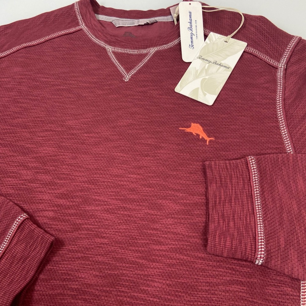 Tommy Bahama Mens Small Trinidad Crew Ruby Wine Textured Knit Pullover Shirt NEW